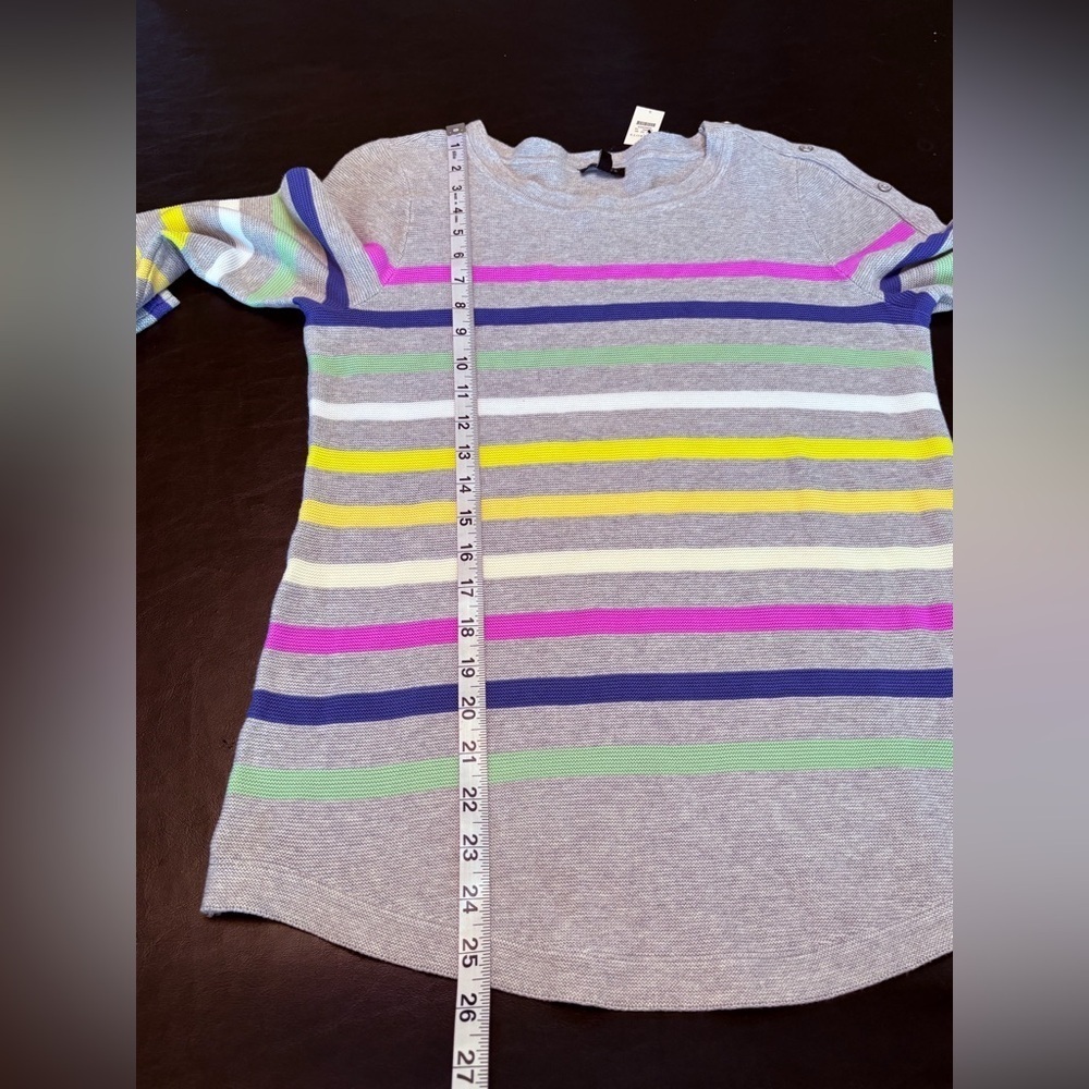 Talbots Gray Sweater Colorful Stripes Faux Buttoned Sleeve Women's Small NWT - Picture 10 of 11